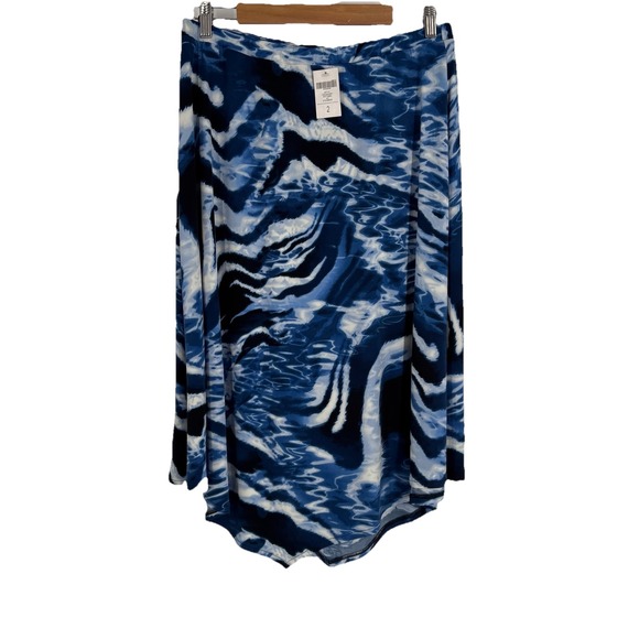 Chicos The Knit Kit Asymmetrical Midi Dress L Blue Stretch Travel Beachy Boho - Picture 2 of 8